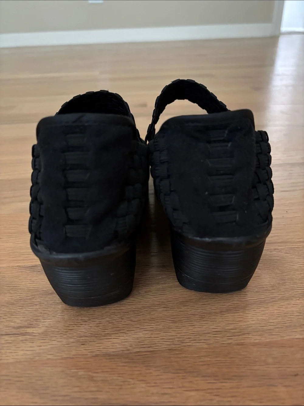 Black Woven Elastic Wedge Slip-On Shoes